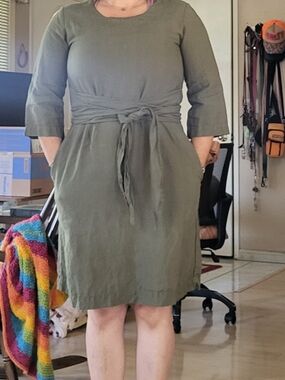 NWOT, LEN.ok Linen Khaki Green Linen Dress,  Similar To Not Perfect Linen